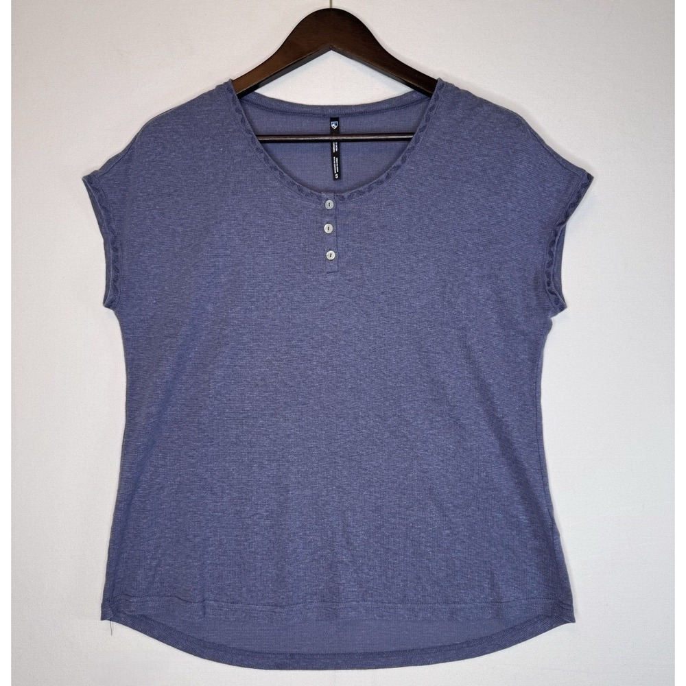 Kuhl Women's Cap Sleeve 1/4 Button Henley Tee Blue Heather Hemp Sz Sm Gorpcore